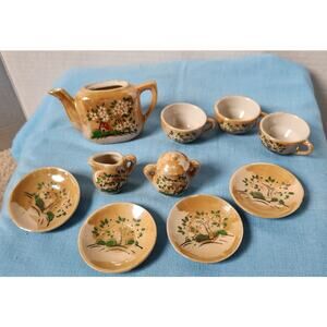 Porcelain Lusterware Mini Hostess Bird Design Tea Set Japan